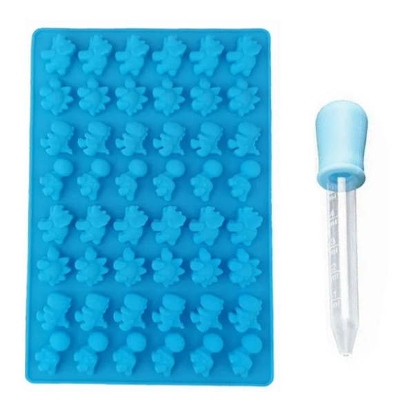 Dinosaur Silicone Cake Mold 48 Small Dinosaur Gummy Molds for Baking Cake Mousse Chocolate Pudding Blue