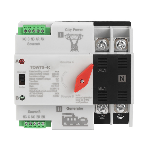 Dual Power Automatic Switch 2P 8KV 2 Modes Power Transfer Switch for Home Factory Office AC 220V
