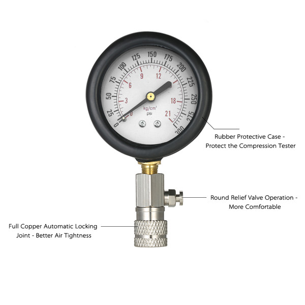 Gasoline Engine Tester Auto Petrol Gas Engine Cylinder Automobile Pressure Gauge Tester Automotive Test Kit 0-300psi with Case