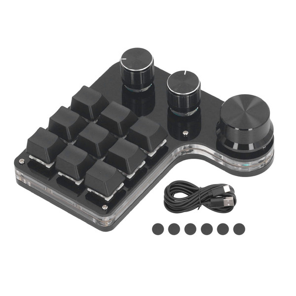 9 Key Mini Keypad with 3 Control Knobs Customizable Red Switch RGB LED USB C Connection Wired Mechanical Keypad