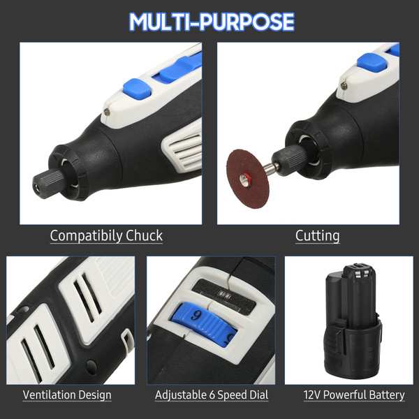 12V Cordless Rotary Tool Kit, 6 Variable Speeds, Powerful Engraver, Sander, Polisher, 200 Easy Change Accessories, Craft Tool for Handmade and DIY BMC