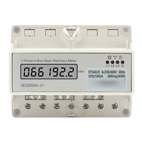 Electric 3 Phase 4 Wire Energy Meter Guide Rail LCD Display Electricity Meter 7P AC230V 400V