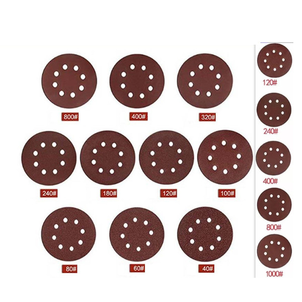 75 Pcs 5 Inch 8 Hole Sandpaper 1mm Thick 120 240 400 800 1000 Grit Sanding Disc for Rust Paint Burr Removal