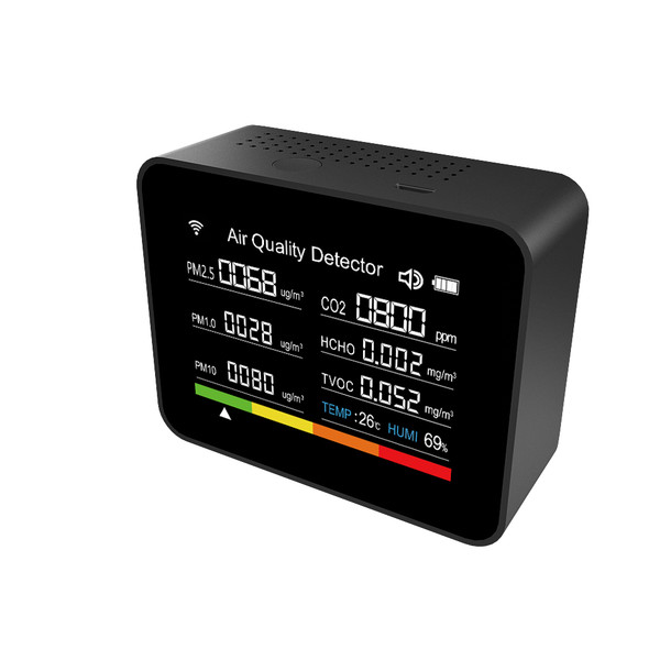 13 in 1 for Tuya WIFI Intelligent Air Quality Tester Indoor CO2 Detector CO2/TVOC/PM2.5/PM1.0/PM10/Temperature/Humidity/Time/Date/Alarm/Timer/Stopwatch Support Remote APP Control Alarm Function for