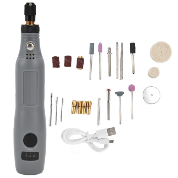 Mini Electric Drill DC5V 3‑Speed Adjustable Mini Electric Grinder Set Polishing Drilling Cutting Engraving Tool Gray