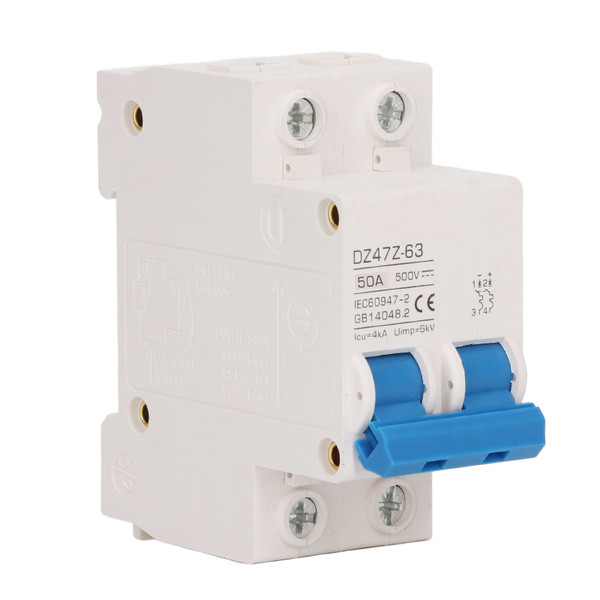 2P Mini DC Circuit Breaker 4kA Icu 6kV Uimp Fast Tripping Solar PV System Small Circuit Breaker DC500V 50A