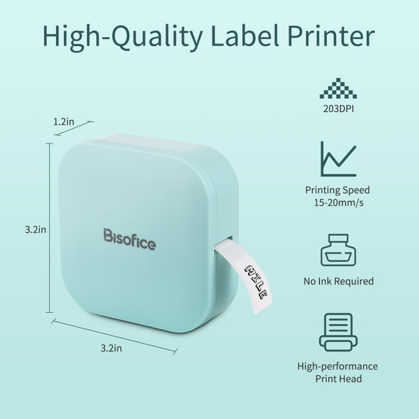 Bisofice Q30 Label Maker Machine Mini Pocket Thermal Label Printer with 1pcs Thermal Label Roll All in One BT Connect Adhesive Tag DIY Date Journal Study Sticker Labeling Machine Compatible with iOS Android for Retail Store Home & Office Organization