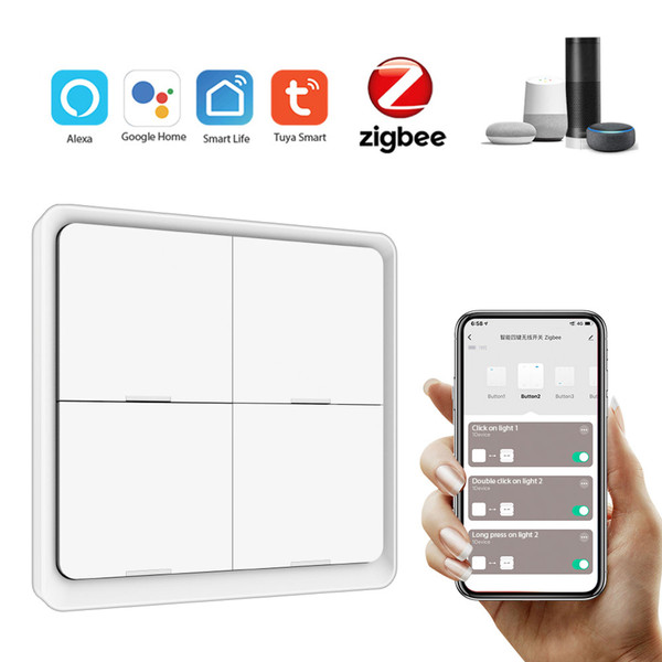 Tuya ZigBee Wireless Smarts Scene Switch 4 Gang Scenario Switch 4 Road Slab Scene Keys Switch Tuya Smarts Home Assistant Smarts Home Automation Compatible with Alexa,  Home, Siri, Smarts Life