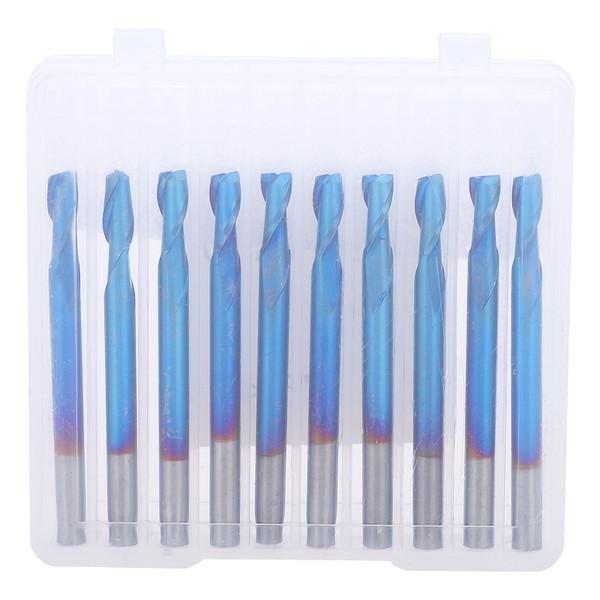 10pcs 2‑Flute Spiral Ball End Mill Set Blue Coated Milling Cutter CNC Router Bit 3.175 x 8mm