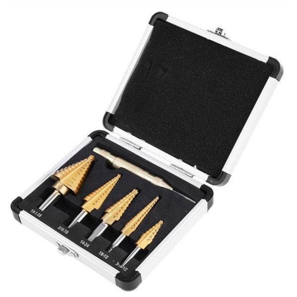 6Pcs Titanium Plated Step Drill Bit Center Punch Straight Flute Triangular Shank Imperial Pagoda Cone Drill Bit
