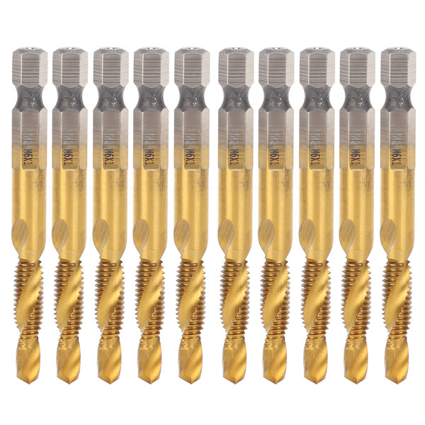10Pcs Hex Shank Screw Tap M6‑Drill 5.0 Coated Composite Spiral Flute Tap Accessory