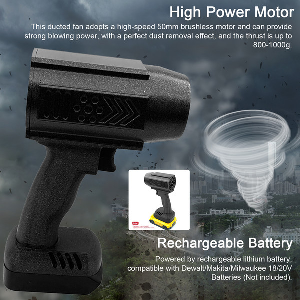 Handheld Ducted Turbofan 50mm Brushless Motor Jet Fan  1000g Thrust Car Washer High Power Dust Blower Keyboard Cleaning Tool Compatible with Dewalt 18V 20V Batteries