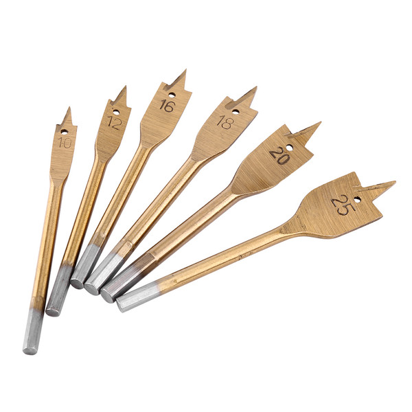 6pcs High carbon Steel Spade Paddle Bits WoodWorking Flat Drilling Boring Tools 10-25MM