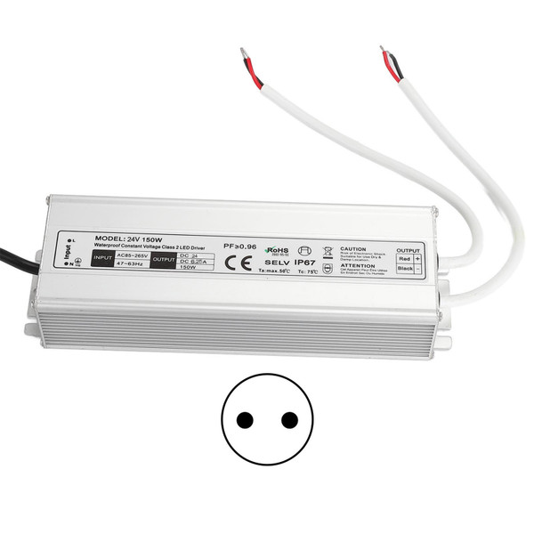 LED Driver Waterproof IP67 Constant Voltage Power Supply Transformer Adapter 150W AC85‑265VEU Plug 24V 0‑6.25A Output
