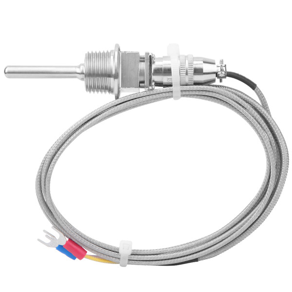 K Type Temperature Sensor RTD Stainless Steel Thermocouple Temperature Probe 1/2 NPT Detachable 3-Pin Connector with 2m / 6.6ft Cable