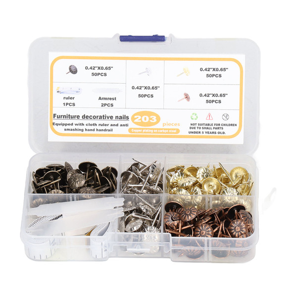 200Pcs Interior Decorative Nail Pins Carbon Steel Furniture Tacks with Cloth Ruler and Armrest Chrysanthemum Pattern