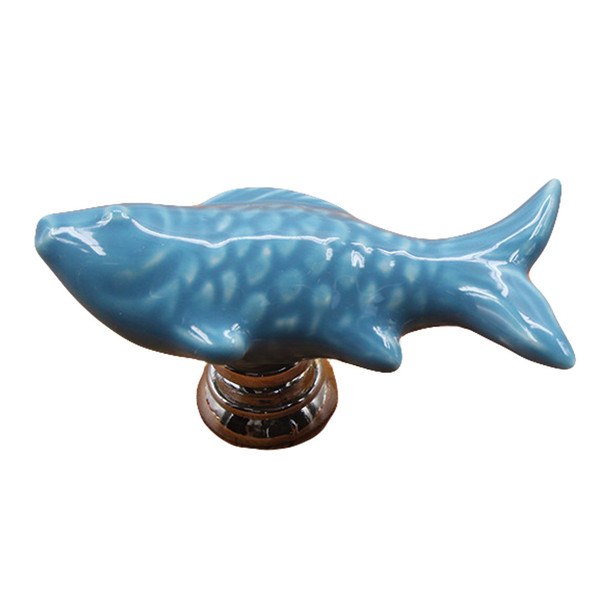 Fish Shape Ceramic Door Knob Drawer Cupboard Wardrobe Furniture Pull Handle (Blue)