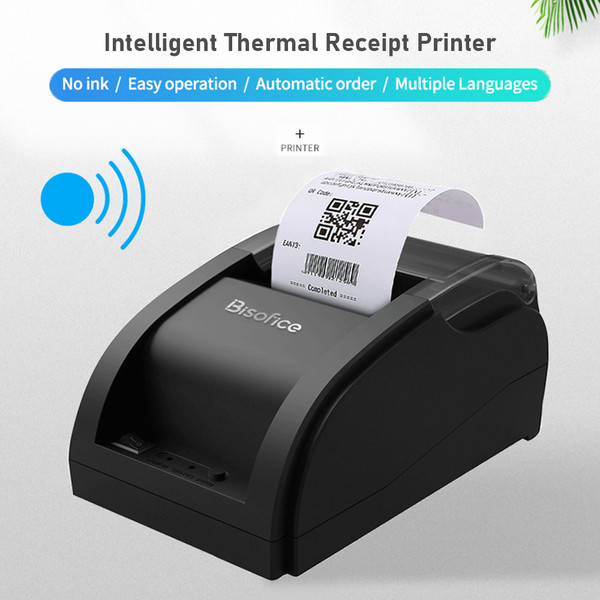 Bisofice Desktop 58mm Thermal Receipt Printer Wireless Barcode Printer USB+BT Connections with 1 Roll Paper Inside Support ESC Command Cashbox Connecting Compatible with Windows Android iOS System for Supermarket Retail Store