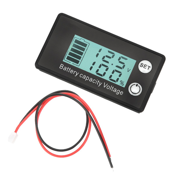 LCD Battery Meter 2Wire Percentage Battery Voltage Meter for Lithium LeadAcid Battery 768V(White Digital Backlight )