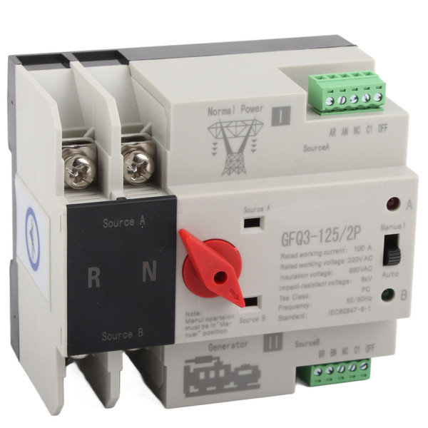 Automatic Transfer Switch Dual Power 2P Flame Retardant Power Transfer Switch for Generator AC220V 100A