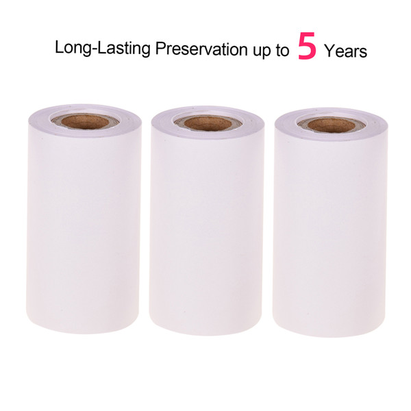 Poooli White Blank Sticky Thermal Paper Long-Lasting 5-years Paper Roll BPA-Free 57*30mm(2.17*1.18in) 3 Rolls Compatible with Poooli Thermal Printer