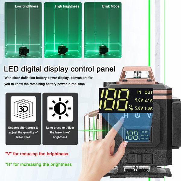 Multifunctional 16 Lines Laser Level 4° Self-leveling Machine Rechargeable Lithium Battery Leveling Tool Omnidirectional Ground Wall Sticker IP54 Waterproof Home Improvement Tools Set