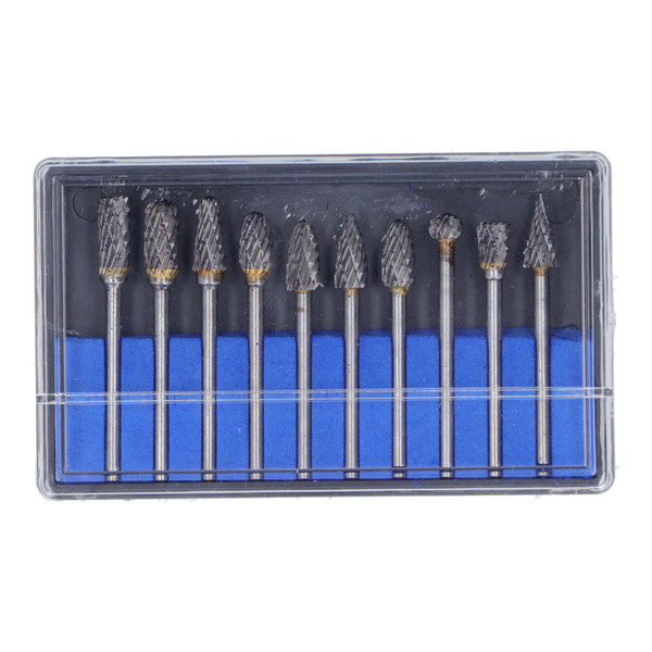 10Pcs Rotary File Tungsten Carbide Grinding Burr Grinder Head Set Kit for WoodworkingDouble Cut Silver (Blue Box)