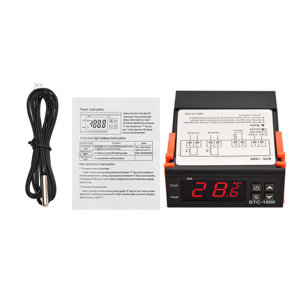 Digital Temperature Controller STC-1000 Intelligent Temperature Regulator DC 24V Refrigerator Thermostat Support Heating/Cooling/Temperature Correction/Delayed Start/High or Low Temperature Alarm