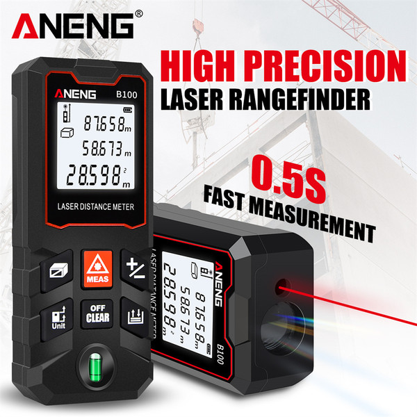 ANENG 100m Laser Measure LCD Digital Laser Distance Meter with Bubble Level Mini Range Finder Distance/ Area/ Volume/ Pythagorean Measuring Tool Unit Switching Data Storage