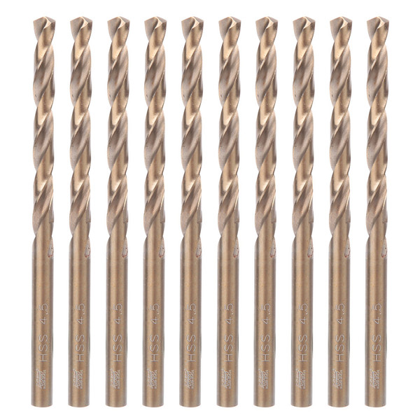 10pcs HSS CO Straight Shank Twist Drill Bits for Stainless Steel Iron Plate (4.5mm)