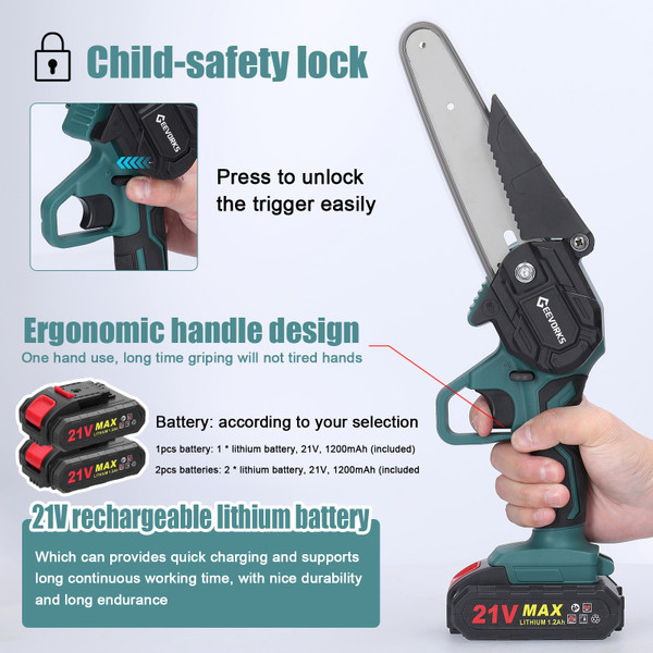 21V Portable Electric Pruning Saws Rechargeable Small Wood Spliting Chainsaw One-handed Woodworking Tool for Garden Orchard Branch Clip