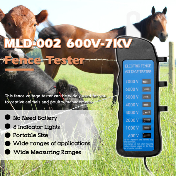 MLD-002 600V-7KV Fence Tester Home Garden Horse Livestock Electric Fence Voltmeter No Need Battery with 8 Indicator Light