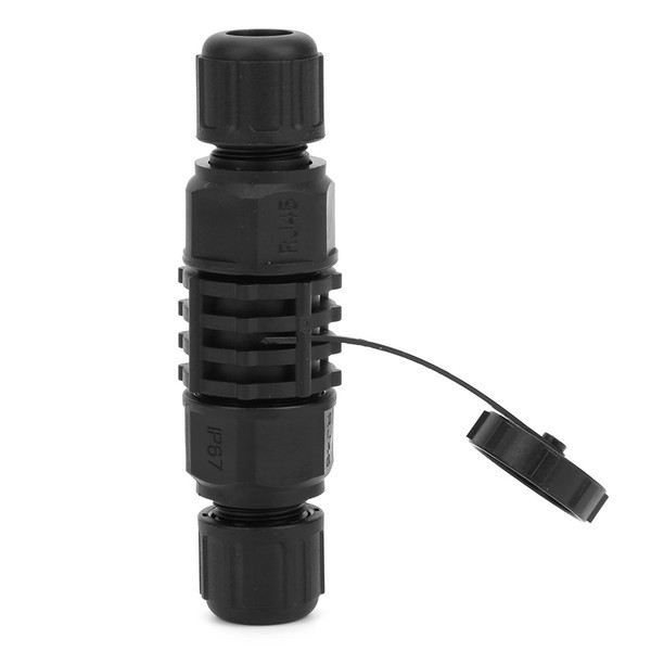 RJ45 Ethernet Connector Water Dust Proof RJ45 Adapter Black Outdoor 8 Pin Wire to Wire Coupler IP67