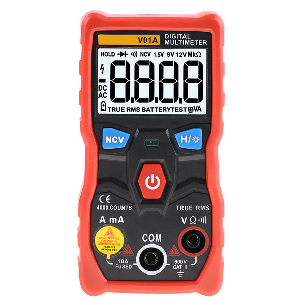 ANENG V01A Auto Range True RMS Digital Multimeter AC/DC Current Voltage Ohm Tester (Red)
