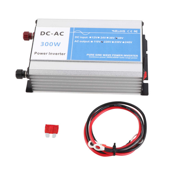 Pure Sine Wave Power Inverter 300W Peak 600W for Car RV Truck Boat Solar System with 5V 2.1A USB Port AC220V to DC 48V