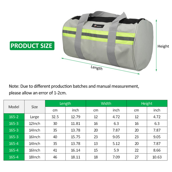 PENGGONG 165-3 12Inch Wear-resistant Maintenance Tool Emergency Storage Bag Multifunctional Portable Tool Bag Large Capacity Thickened Double Oxford Cloth Tool Storage Bag with Night Reflective Strip  (Round Bag)