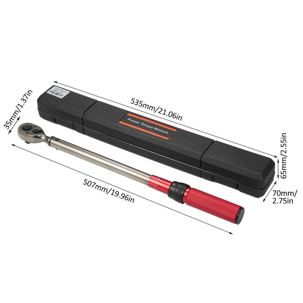 1/2-inch Drive Click Torque Wrench 72-Tooth Dual-Direction Reversible Torque Wrench with Buckle for Bike Moto Car Maintenance (14.8-162.4ft.lb/20-220N.m)