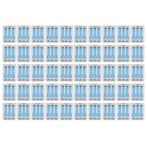 50Pcs 3 Port Wire Connector Bronze PC Compact Wires Fast Connection Terminal for Building WiringBlue