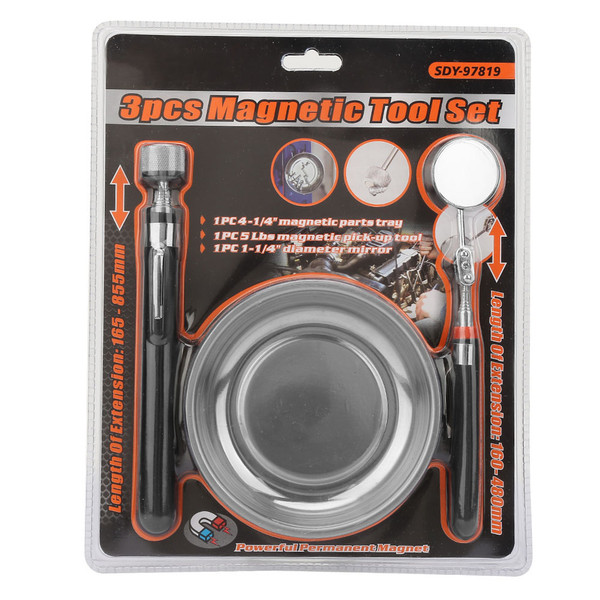 3pcs Magnetic Tool Set Screw Tray Telescopic Pickup Tool Inspection Mirror