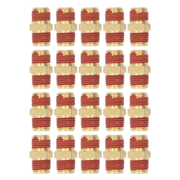 20 Pcs 1/4 NPT to 1/4 NPT Male Fitting Brass Hex Coupling with Leakage Proof Rubber Layer for Pipe Air Hose