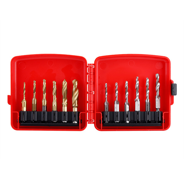 12pcs M3-M10 Hex Shank Titanium Plated HSS Screw Thread Metric & Inch Tap Drill Bits