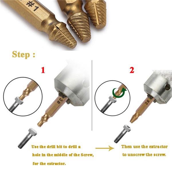 4Pcs Dual Head Screw Extractors Kit Broken Damaged  Remover Drill Bits