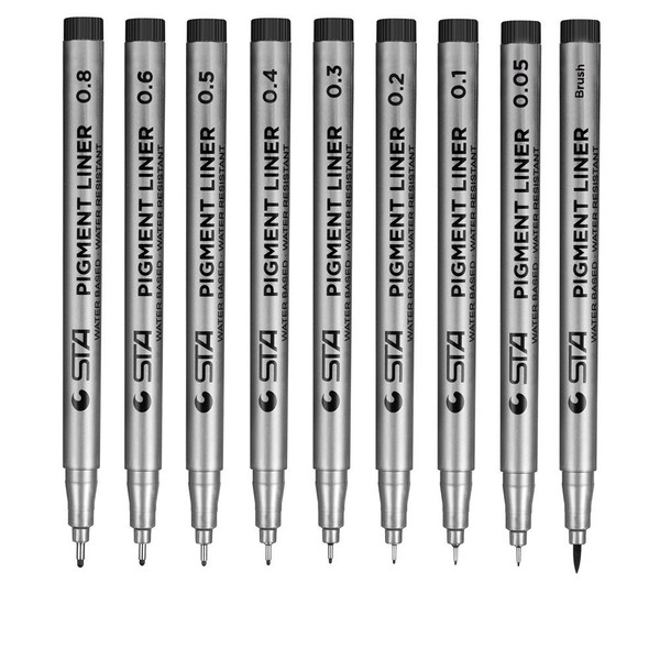 9Pcs Hand Painted Pens Waterproof  Micro Line Pens Illustration Drawing Pens
