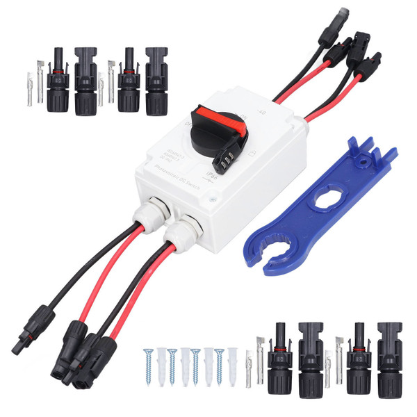 PV Solar Disconnect Switch 2 Input 2 Output Photovoltaic Circuit Isolator 32A DC1200V 2 String IP66 Waterproof