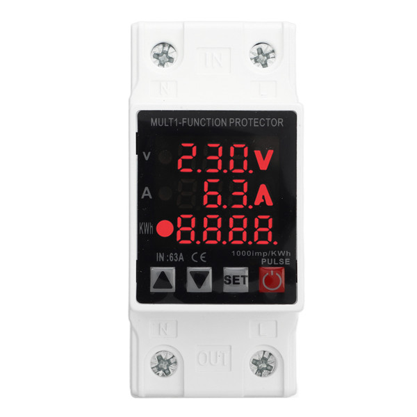 Over Under Voltage Protector Self Resetting Protective Device Adjustable Current Limit Digital Display AC220V 63A