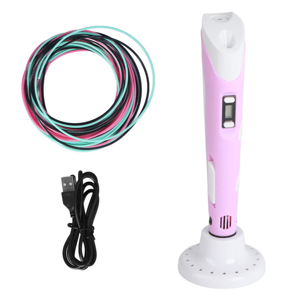 3D Printing Pen Set ABS User Friendly 3D Print Pen Holder 3 Color PLA Printing Consumable Kit DC5V Pink