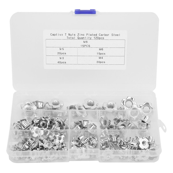 120Pcs Tee Nut Set Carbon Steel Galvanized Wood Board Furniture Hardware Accessories