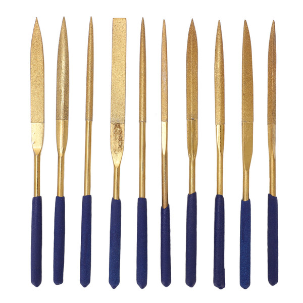 10Pcs Diamond Files Gold Blue Corrosion Resistance Needle File Set for Metal Glass Stone