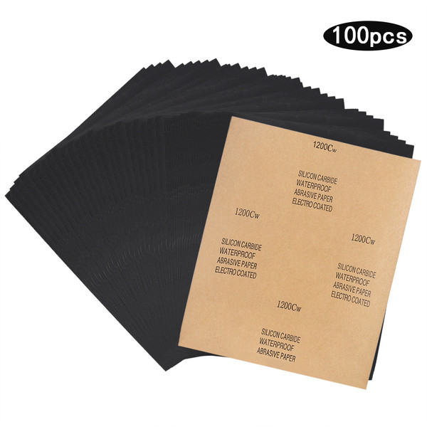 CW 1200-2c 100pcs Sandpaper Silicon Carbide Waterproof Abrasive Paper Polishing Sanding Sheet