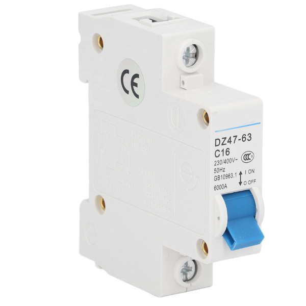 1P Miniature Circuit Breaker Pa66 Short Circuit Protector DIN Rail Mount Breaking Capacity 6000A  400V 16A